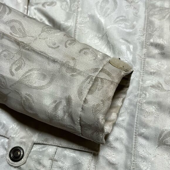 Helly Hansen Vtg White Gold Floral Parka Puffer Hood Hilton Winter Ski Jacket S - Picture 5 of 12